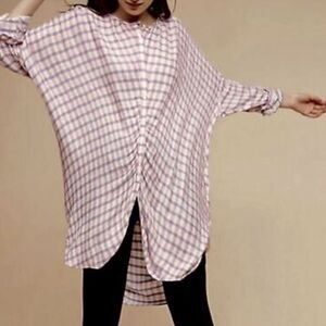 Anthropologie Plaid Women's Top - Pink and White Small (super over size fit)